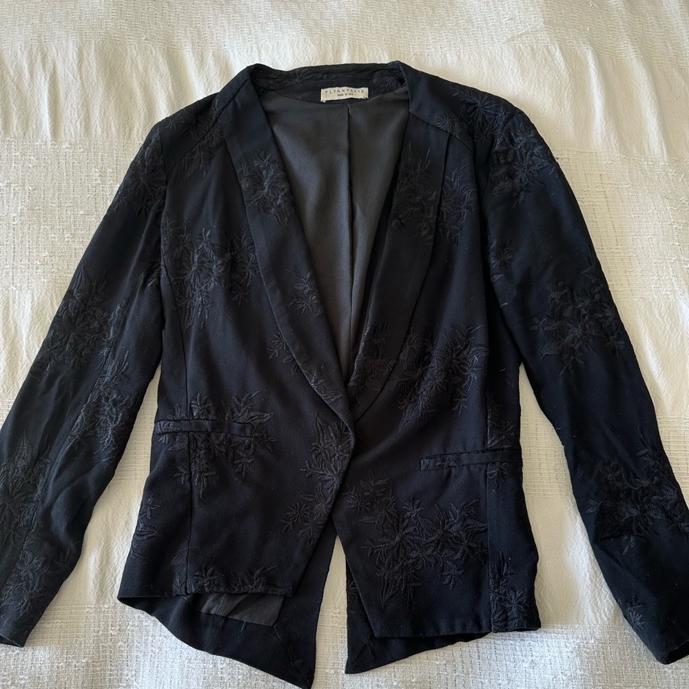 Flynn Skye Black Embroidered Blazer with black embroidery detail